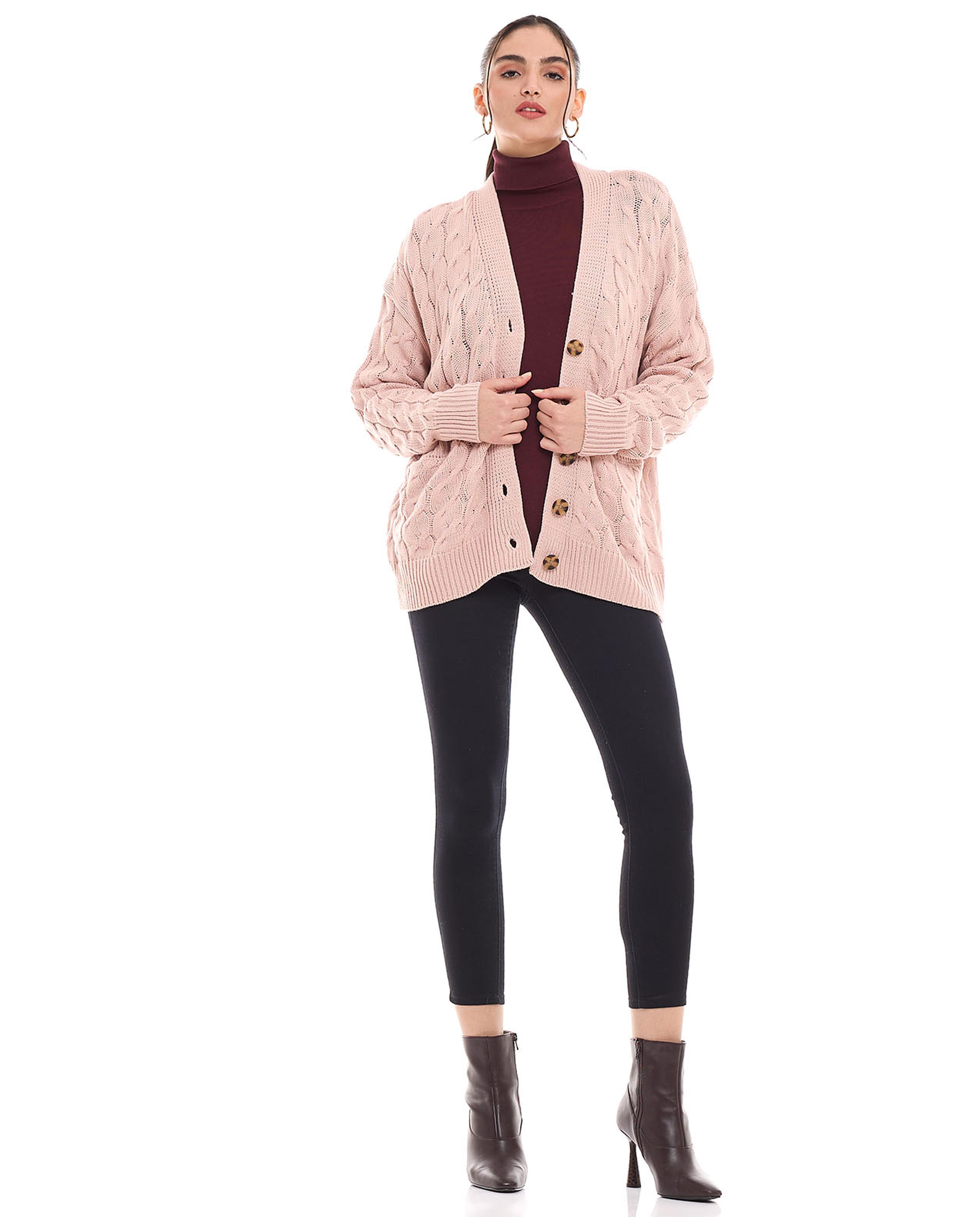 Knitted V-Neck Cardigan with Button Closure