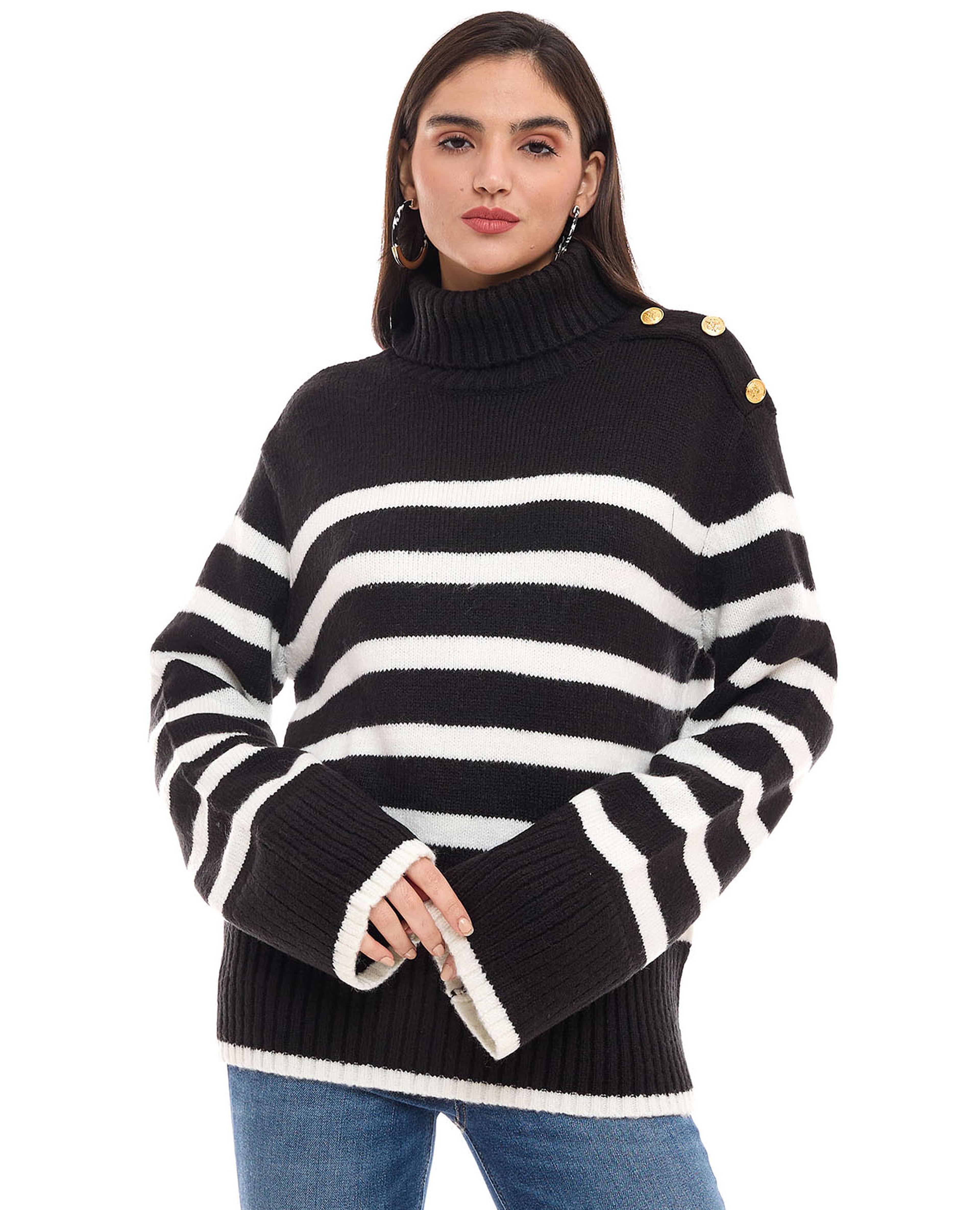 Striped Sweater with High Neck and Long Sleeves