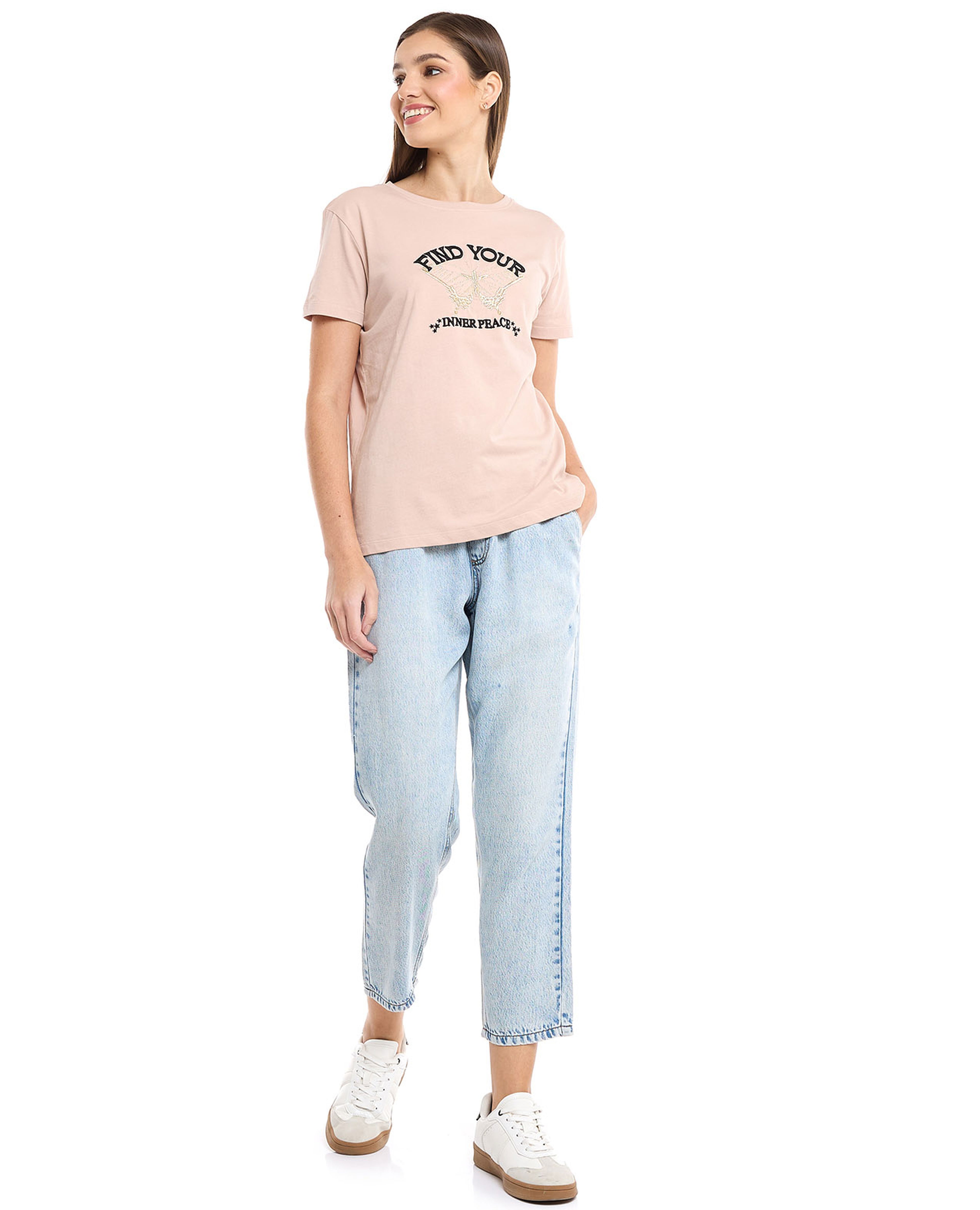 Faded Cropped Jeans with Drawstring Waist