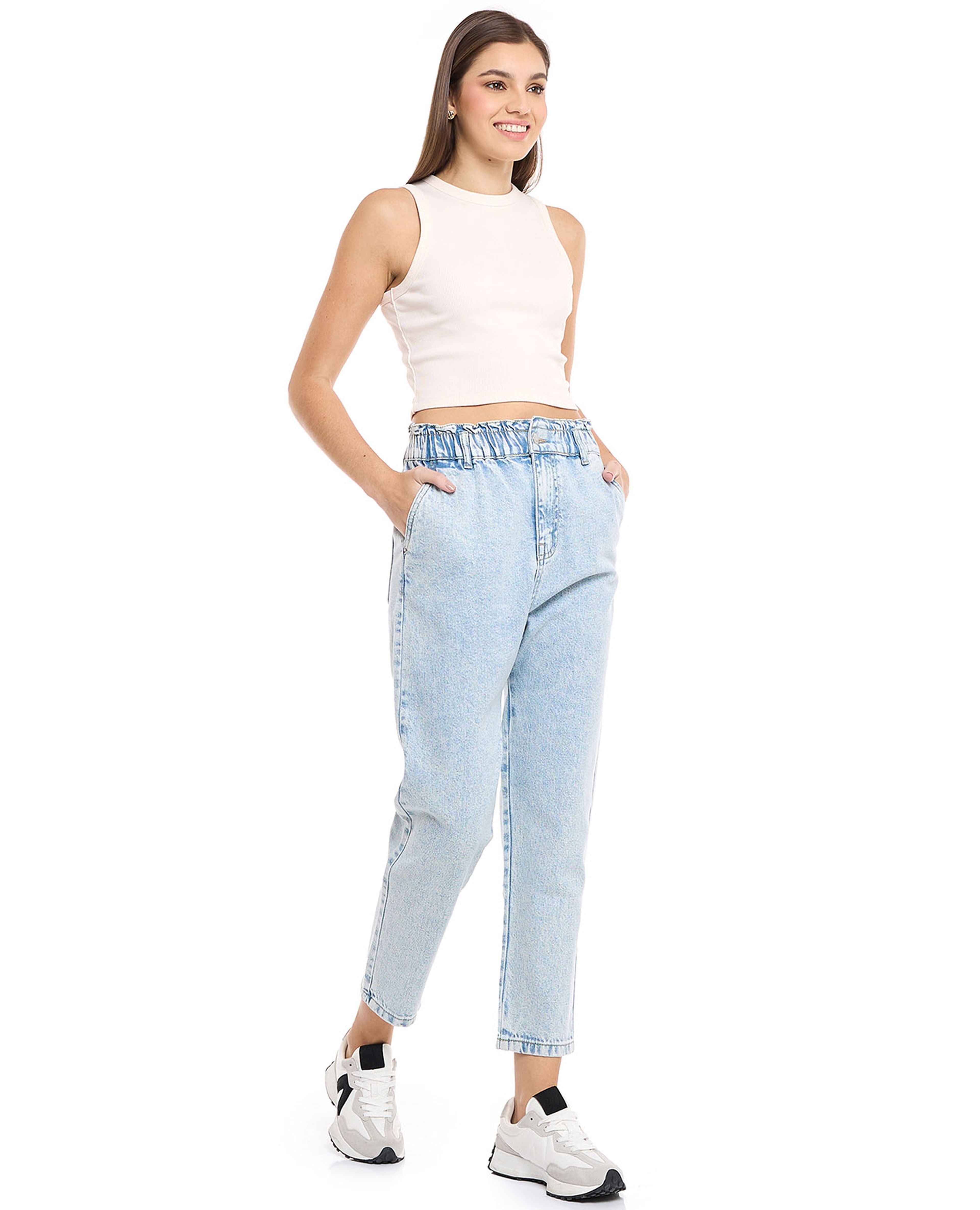 Faded Tapered Fit Jeans with Button Closure